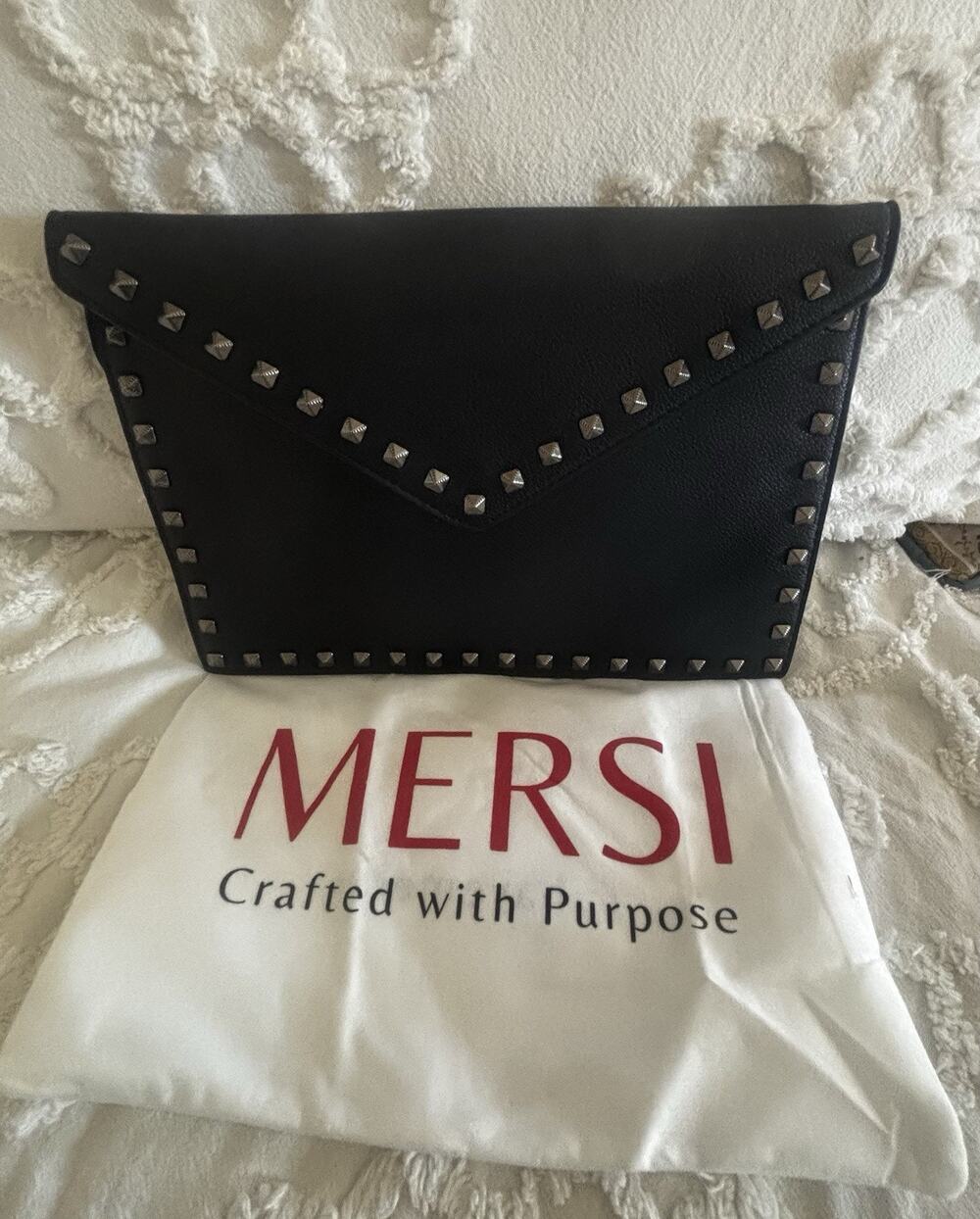 Sleek Black Studded Clutch/ Strap Option. Great Condition. Vegan W/Duster